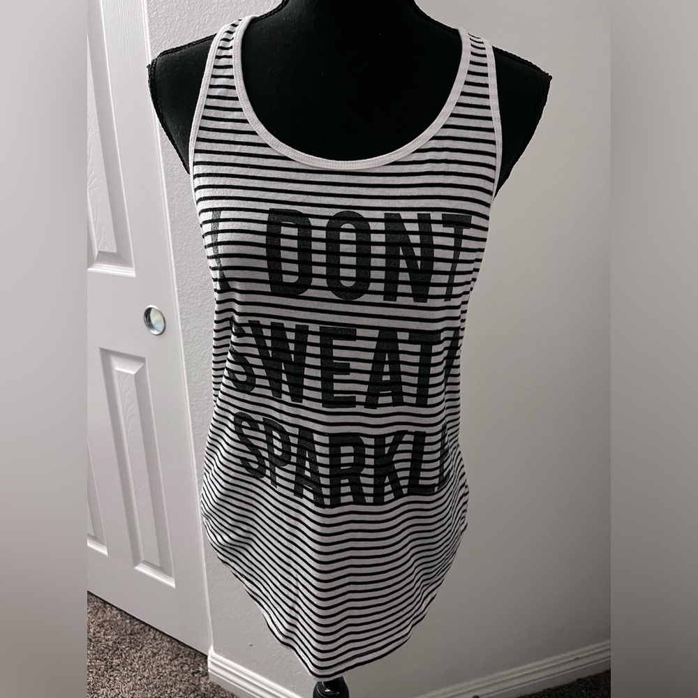 Chin Up Apparel “I Don’t Sweat, I Sparkle” Striped Tank Top | Size M
